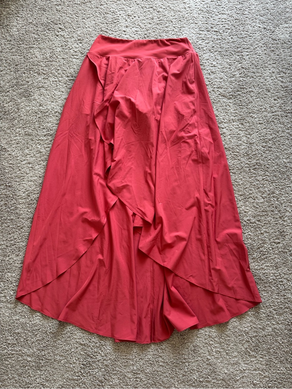 Halara Breezeful High Low Ruffle 2-in-1 Maxi Skirt/Skort Kapok Red/ Coral size L